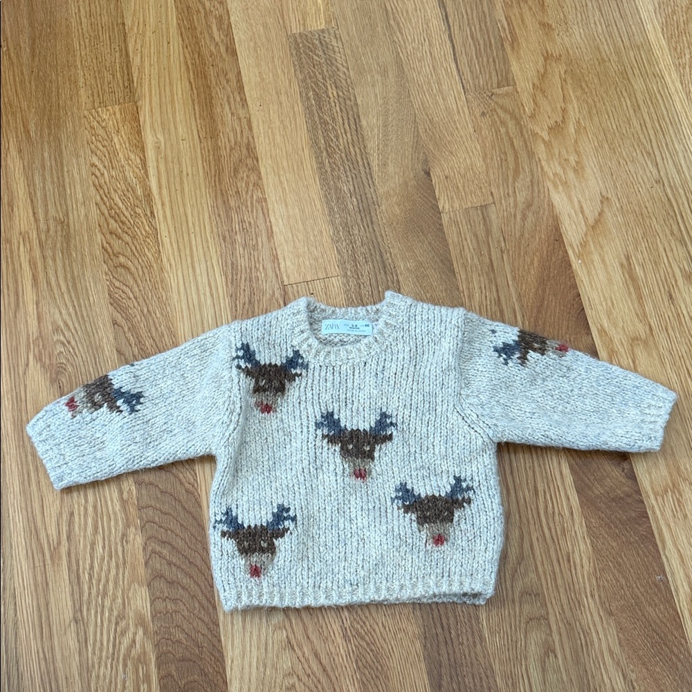 Zara Kids Beige Sweater with Reindeer Design